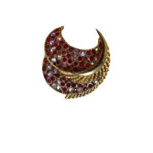 Kirk’s Folly Gold  Multicolor Red Rhinestones Vintage New Brooch